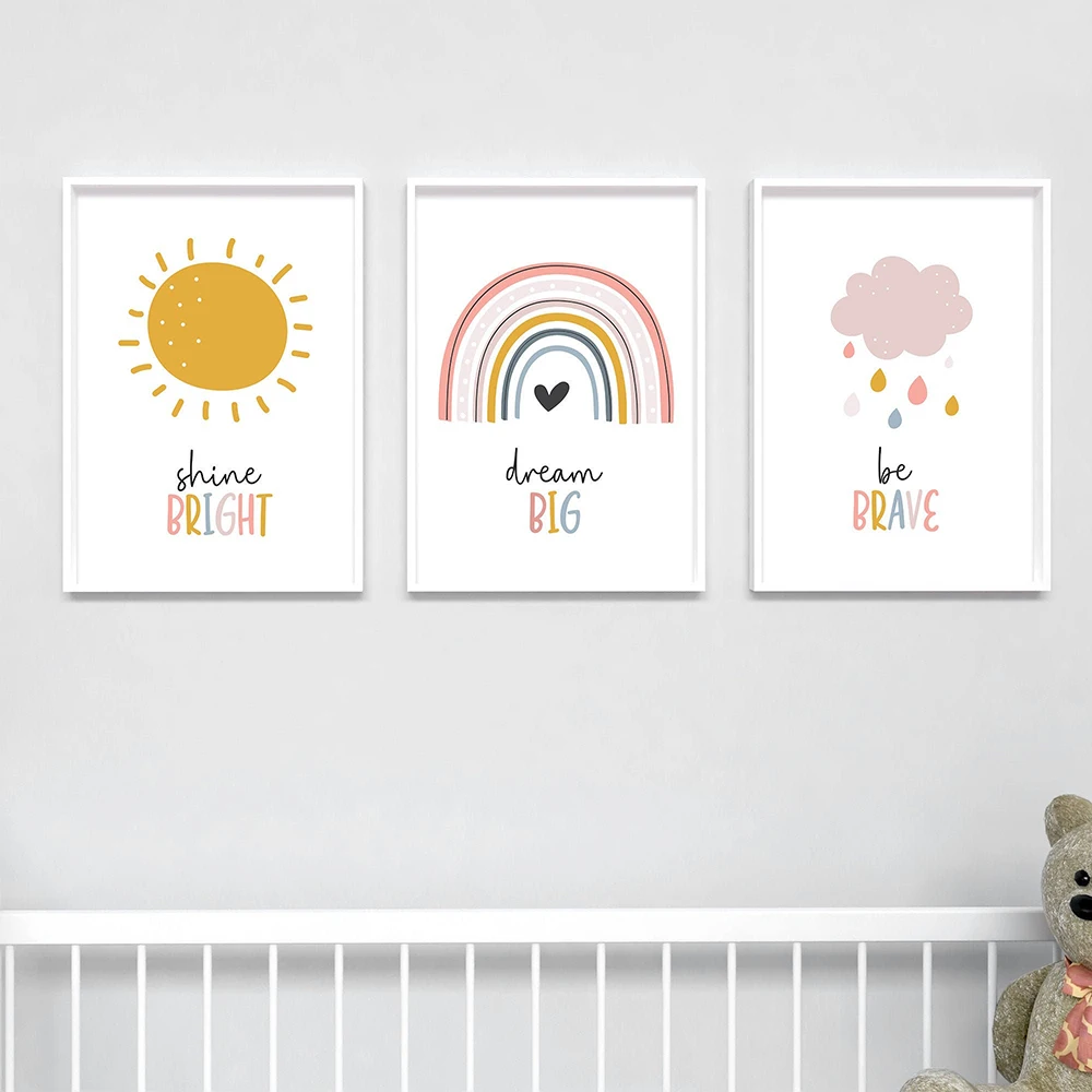

Pink Cloud Painting Nursery Wall Art Canvas Print Sun Rainbow Posters And Prints Nordic Wall Pictures Baby Girls Room Decoration