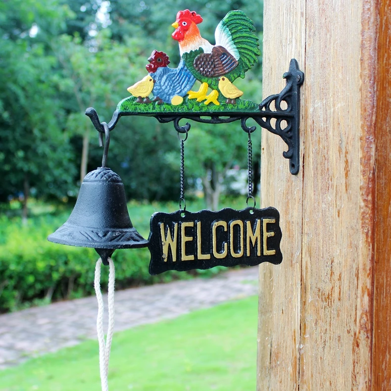 European/American Style Country Countryside Retro Cast Iron Doorbell Welcome Wall Decoration Male and Female Family Hand Bell