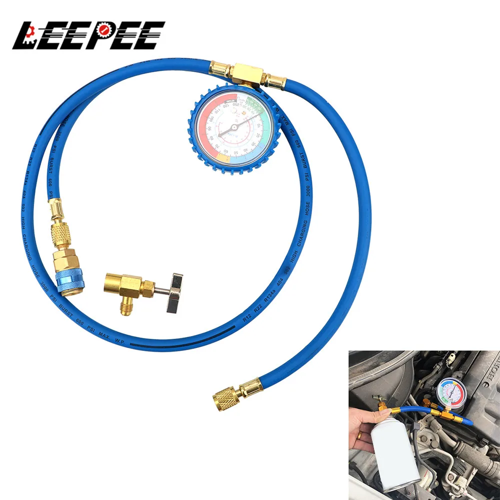 LEEPEE Car Air Conditioning Refrigerant Recharge Hose R134A Pressure Gauge Measuring Kit Car Accessories