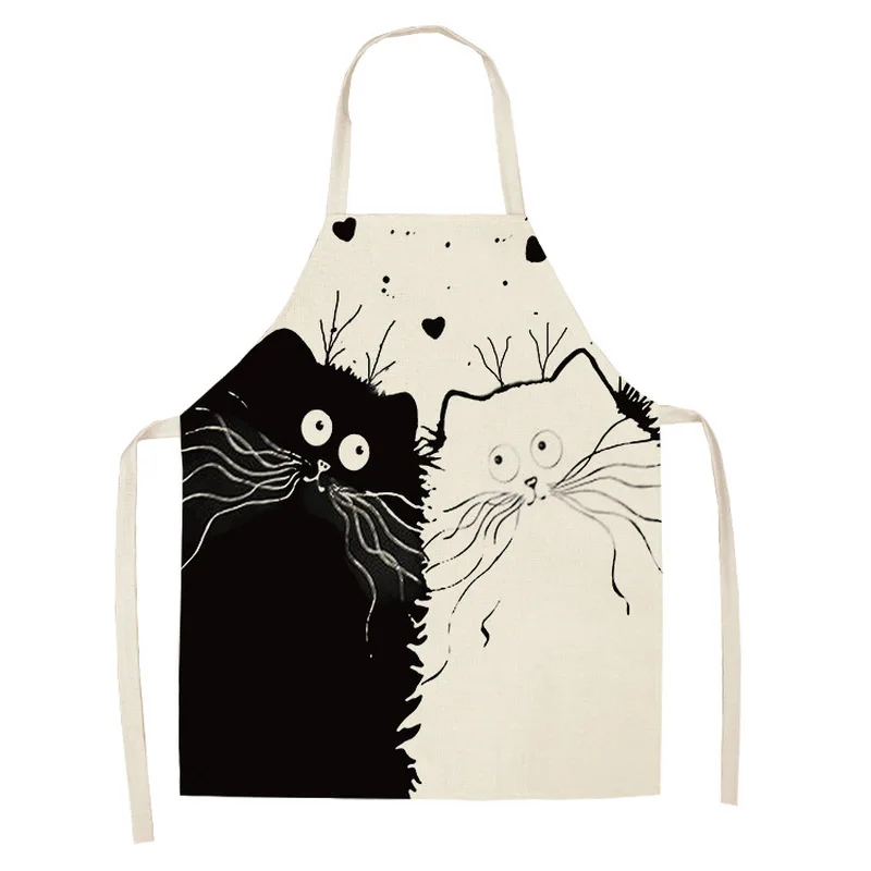 1Pcs Kitchen Cooking Apron Cute Cat Printed Home Sleeveless Cotton Linen Easy Aprons for Kids Women Baking Accessories Fartuchy