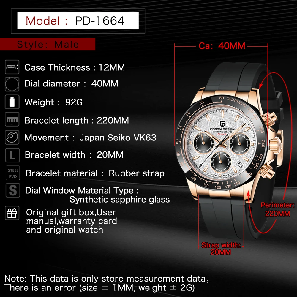 PAGANI Design New Vk63 Men\'s Sports Quartz Watches Top Brand Sapphire Stainless Steel 100m Waterproof Chronograph Reloj Hombre