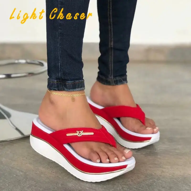 Women's Slippers Women Shoes 2021 New Wedge Platform Sandals Ladies Summer Clip Toe Casual Flip Flops Women Light Comfort Slides