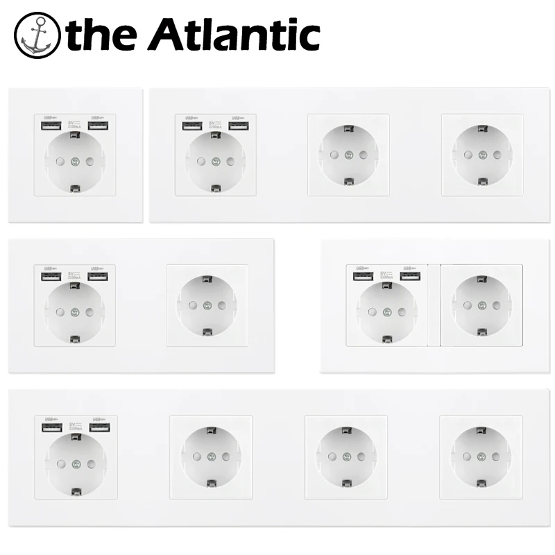 USB Wall Socket White Plastic Frame 16A European Socket With USB Home Electrical Outlet Double Triple Socket Spain USB Plug