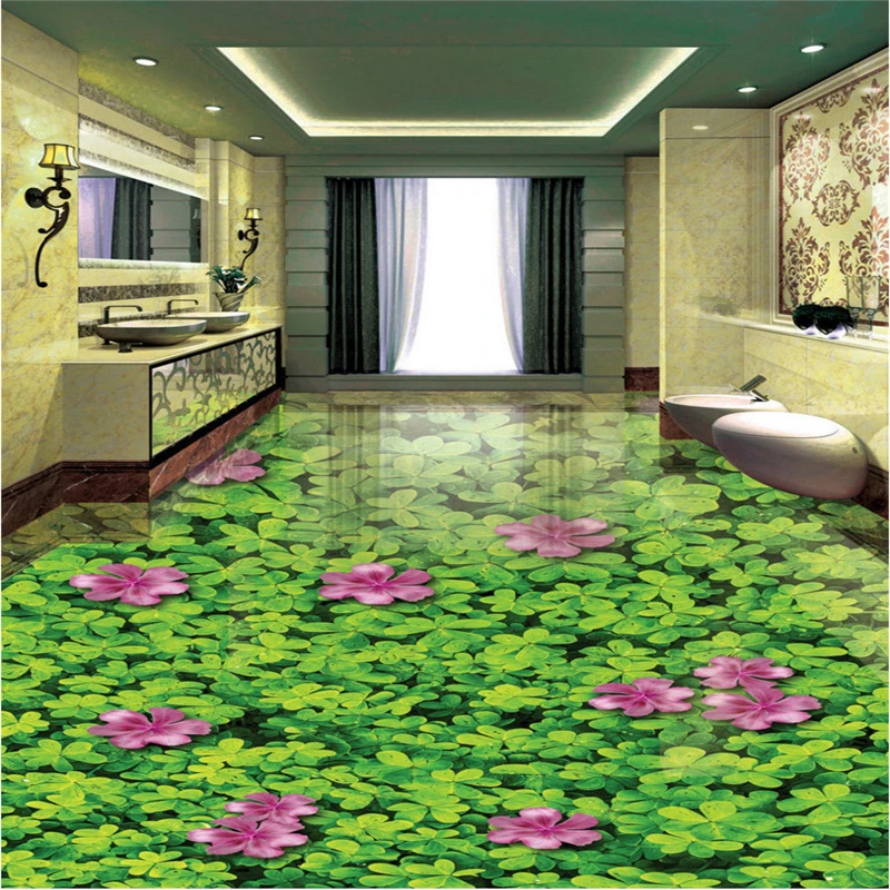 

wellyu Custom large-scale mural six-leaf plant flower 3D three-dimensional bathroom living room floor tile decorative painting