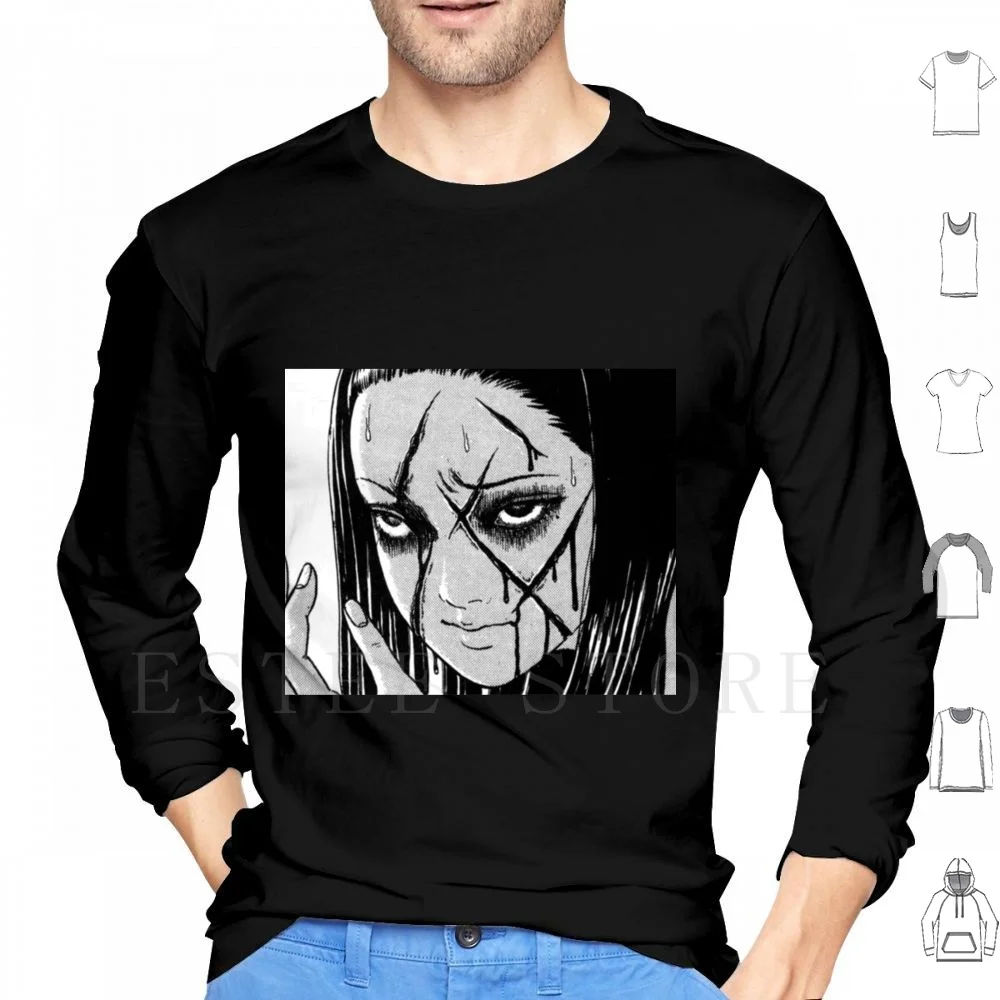 Junji Ito Hoodies Long Sleeve Manga Horror Junji Ito Terror Japanese Anime Cartoon Knife Girls Crazy Girl Horror