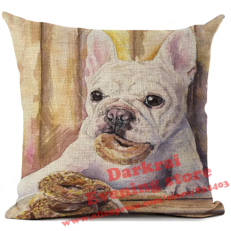 Funny French Bulldog Printed Linen Cushion Cover Home Decoration Pillow Case Living Room Decor Throw Pillows 45x45cm