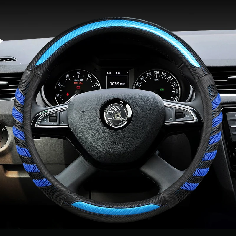 Carbon Fiber Leather Car Steering Wheel Cover for Skoda Octavia A5 A7 Rapid Spaceback Fabia Kodiaq Superb YETI Karoq Kamiq