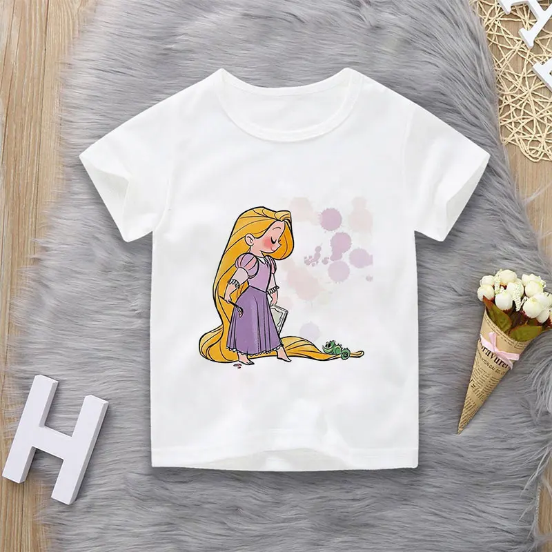 Unisex Summer Children\'s Clothing Princess Cute Cartoon Boy And Girl T-shirt Aesthetics Fun Kid Top Crew Neck White Short Sleeve