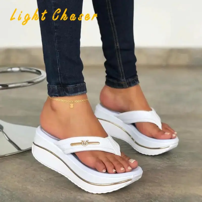 Women's Slippers Women Shoes 2021 New Wedge Platform Sandals Ladies Summer Clip Toe Casual Flip Flops Women Light Comfort Slides