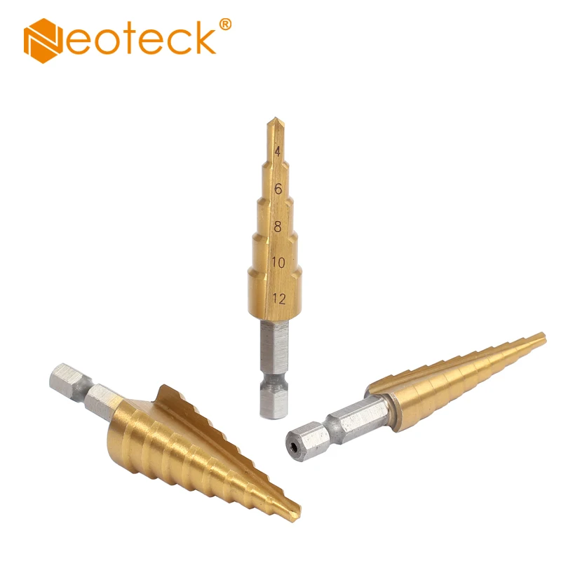 Neoteck 3pcs HSS Steel Step Cone Drill Titanium Bit Set Hole Cutter 3/12&4/12/20 tools HSS steel Drill Bit 3-12mm/4-12mm/4-20mm