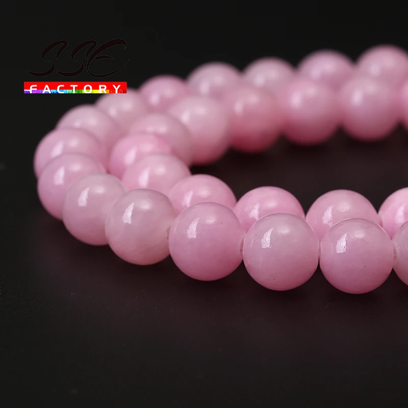 Hồng Tự Nhiên Jades Đính Hạt Tròn Chalcedony Rời Hạt Đá Trang Sức Làm Tự Làm Vòng Tay Phụ Kiện Vòng Cổ 15 ''4 6 8 10 Mm