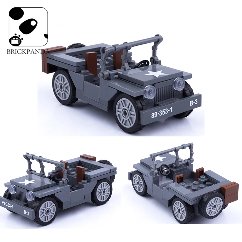 MOC Military U.S Army Jeep Vehicle Building Blocks WW2 U.S Car Soldiers Minifigs Parts Educational Mini Brick Toys Children