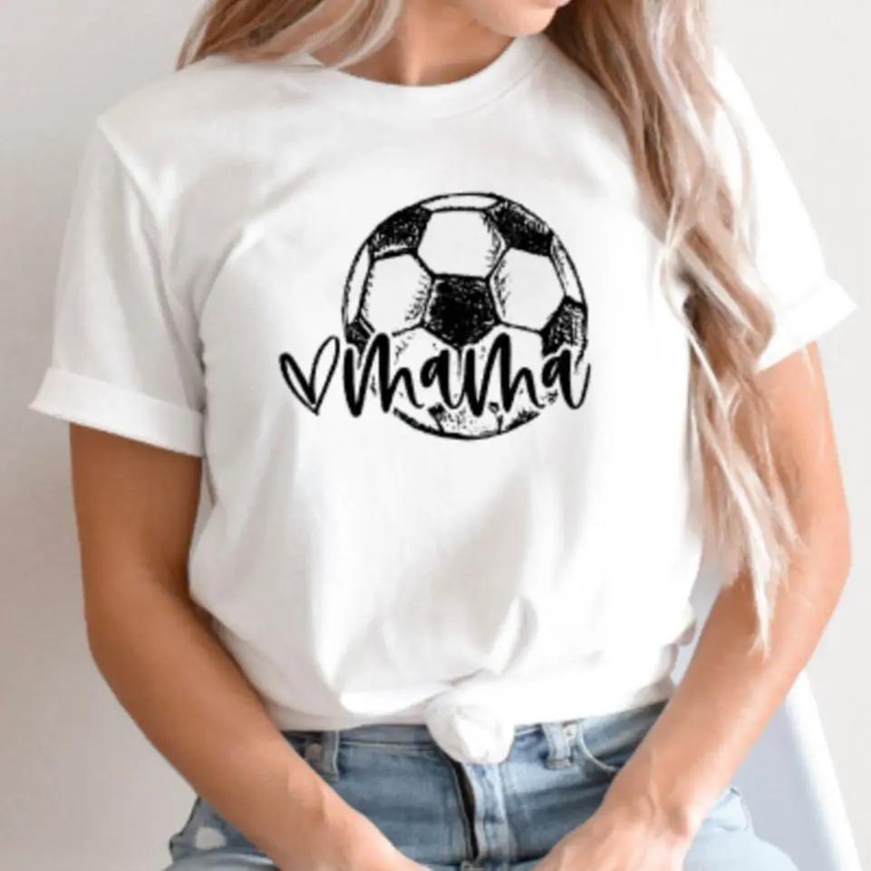 Harajuku Top Frauen T-shirt Casual Damen Grundlegende O-kragen Kurzarm Fußball Druck Frauen T-shirt Mädchen, Drop Schiff