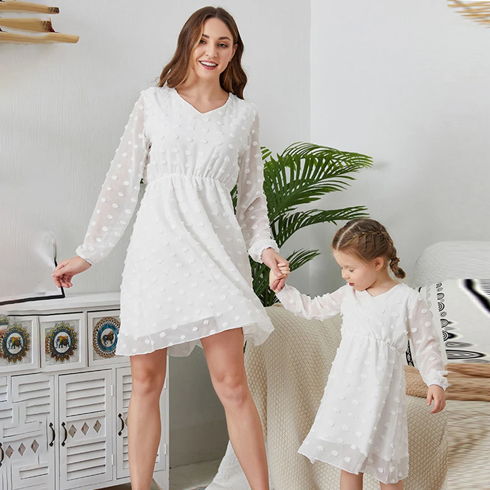 Summer Mom And Daughter Dress Family Outfits Long Sleeve White Floral Dress Mother And Daughter Clothes Mommy And Me Clothes