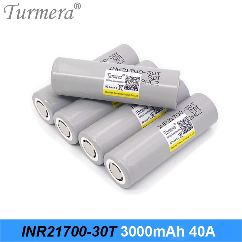 Battery 21700 3000mah 40A INR21700-30T Rechargeable Lithium Battery for E-cigarette Vape and Screwdriver Vacuum Cleaner Turmera