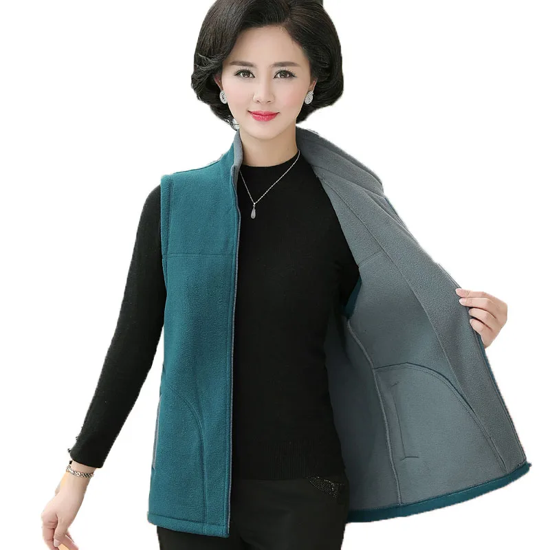 

Spring Autumn Women's Vest Casual Polar Fleece Hoodie Middle-Aged Elderly Mothers Sleeveless Keep Warm Waistcoat Jacket 5XL