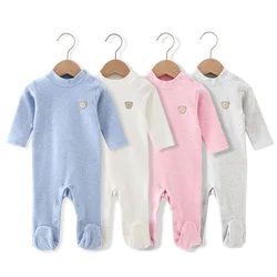 Baby High Neck Romper Footed Pajamas Autumn Winter Clothing Turtleneck Cotton Bodysuits Boy Girl Bottoming Unisex Overall White