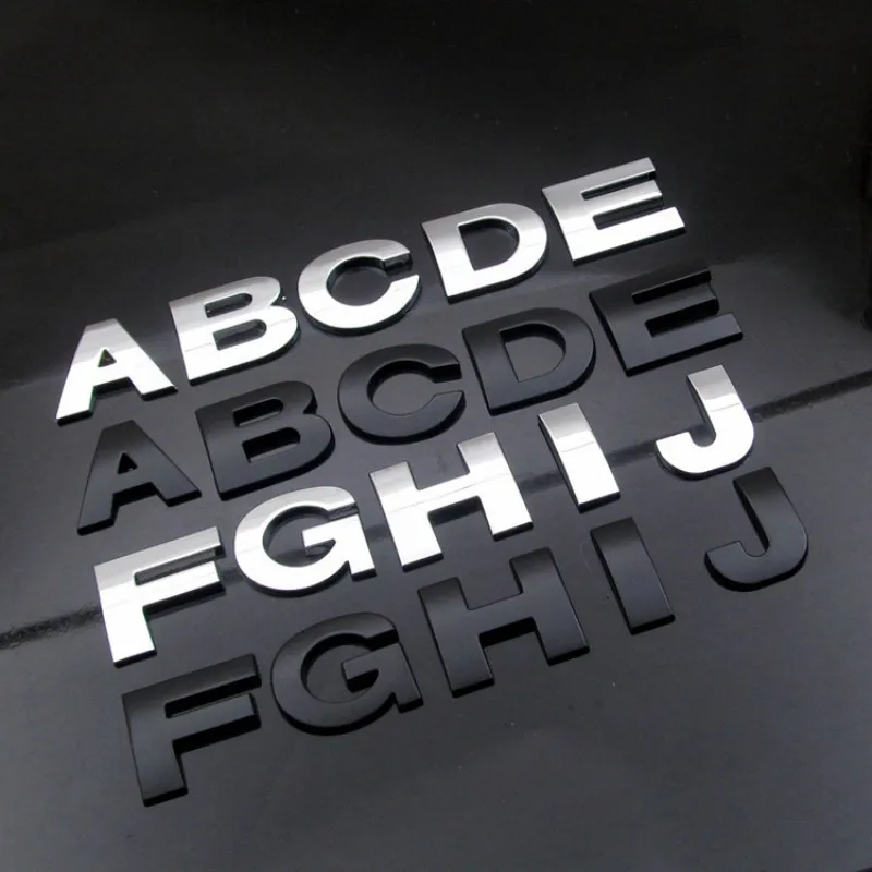 WL-Lettres de l\'alphabet 3D DIY, emblème chromé et noir, autocollant de voiture, badge numérique, logo, accessoires de moto, nouveau, 45mm, 25-28mm