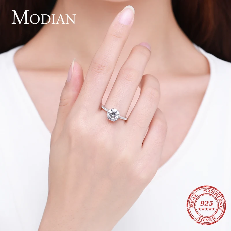 MODIAN 3 Carat Simulated Diamond Ring Classic 925 Sterling Silver Crown Ring for Women Wedding Engagement Statement Fine Jewelry