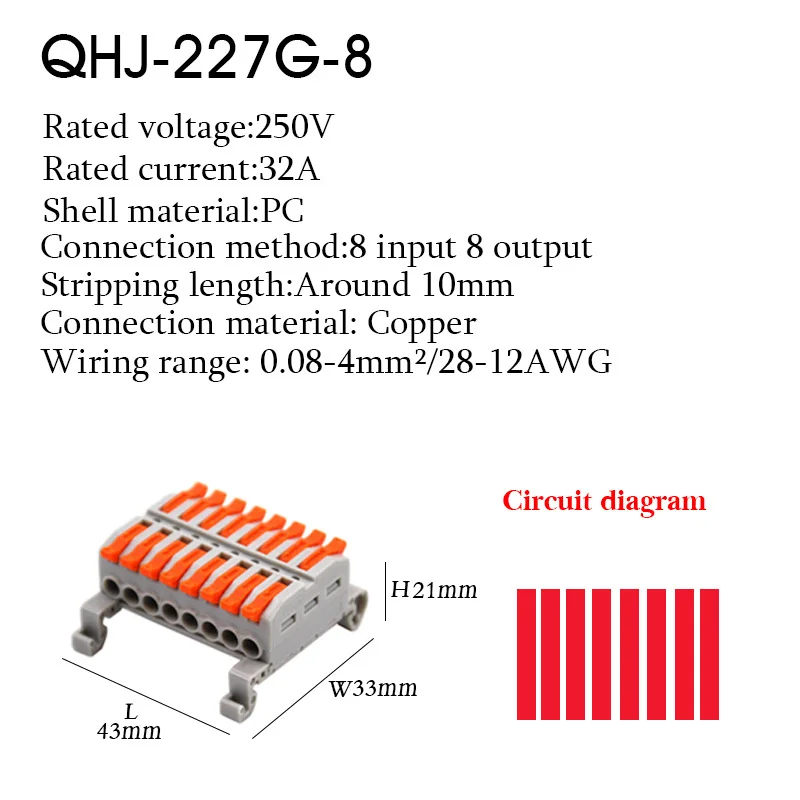 Mini Wire Electrical Connectors Rail Type 2-20 Pins Fast Universal Compact Conductor Wiring Cable Push-in Butt Terminal Block