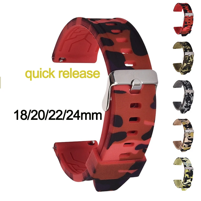 18mm 20mm 22mm 24mm Universal Watch Band Camo Silicone Straps Quick Release For Samsung Galaxy Watch For Huawei GT/2/3 Pro Belt