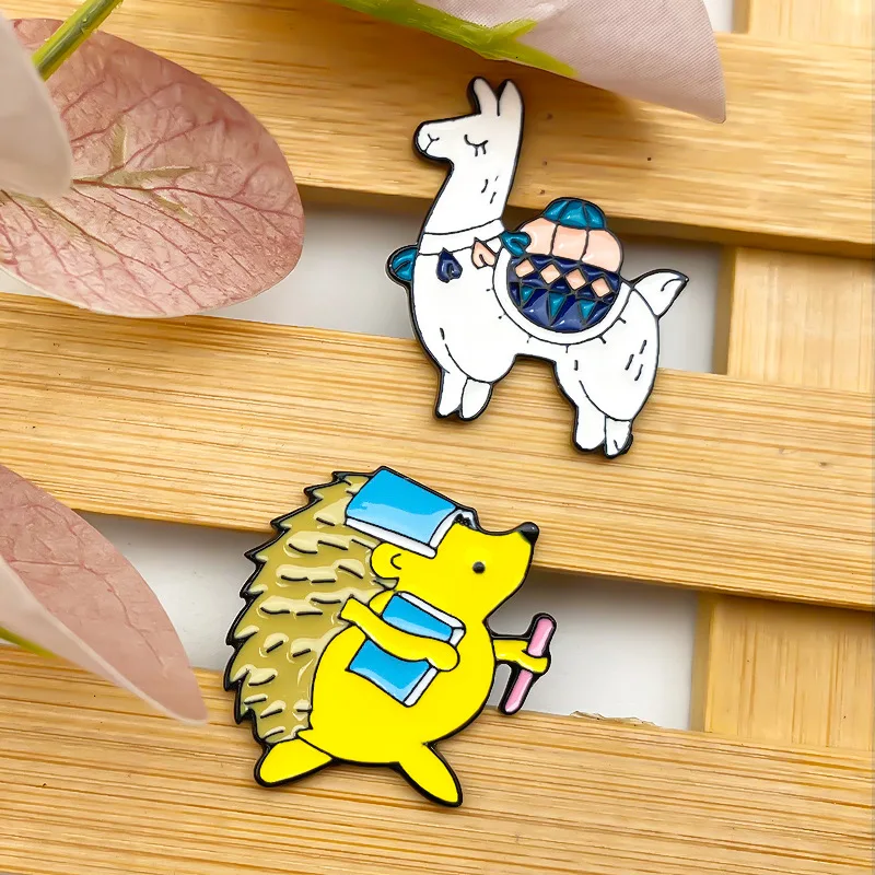 Cartoon alpaca brooch, cute hedgehog, all-match alloy enamel pin, bag decoration badge, gift for friends