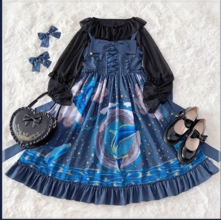 Ngọt Ngào Công Chúa Lolita Đầm Vintage Phối Ren Nơ Dễ Thương In Victoria Đầm Kawaii Cô Gái Gothic Lolita Jsk Loli Cosplay