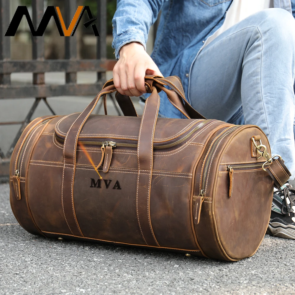 

MVA Leather Travel Duffel Bags for Men Women Full Grain Leather Overnight Weekend Bags Sports Gym Duffle Hand Luggage Shoulder