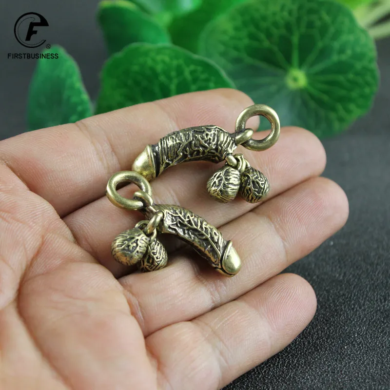 Brass Copper Key Chain Pendants Copper Male Genitals Sexy Worship Ornaments Crafts Brass Figure Figurine Home Decorations