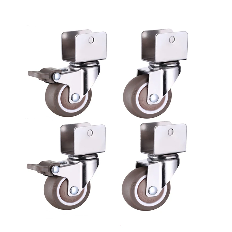 

1.5” Furniture Crib Casters Cabinet Clamp with Brake Wheels Soft Rubber Swivel Caster Furniture Hardware Fittings Pack of 4