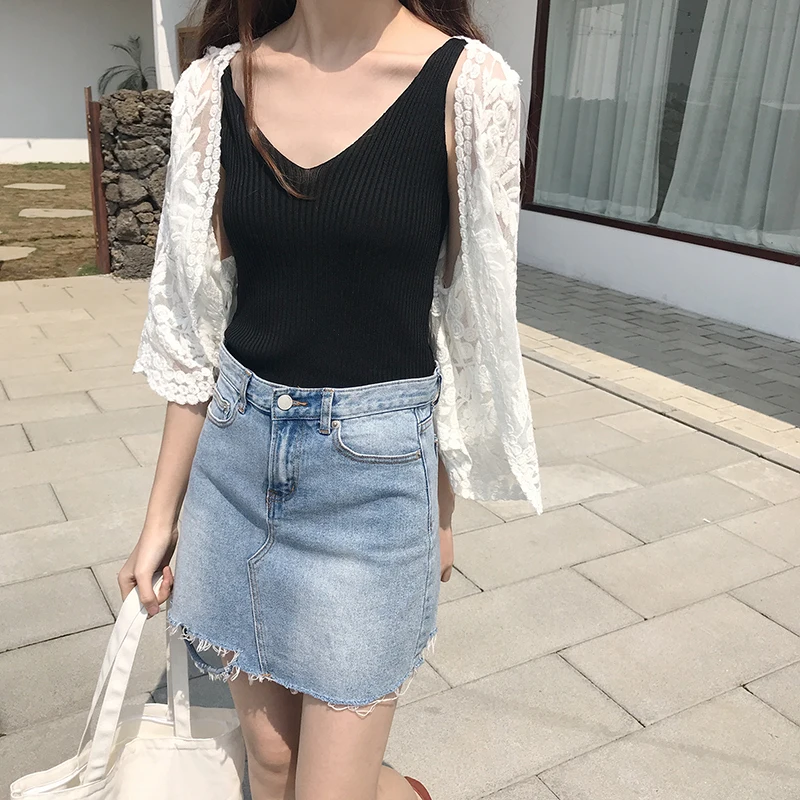 Thin Summer Cardigan Women Bohemian Cotton Embroiery Lace Cardigan Sheer Crop Tops Ladies Plage Cover-ups Sunprotection Jacket