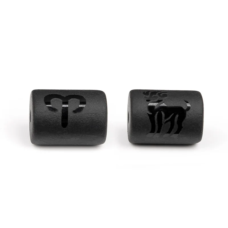 12 Zodiac Beads Charms Matte Black Onyx Constellation Beads Cylinder Pendant For DIY Making Jewelry Findings Bracelets Neckalces