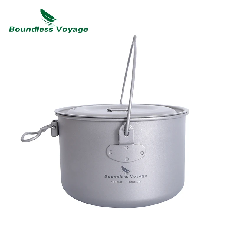 Boundless Voyage Titanium Hanging Pot with Handle Picnic Hiking Big Capacity Picnic Pan Camping Cookware 1.3L 1.95L 2.9L