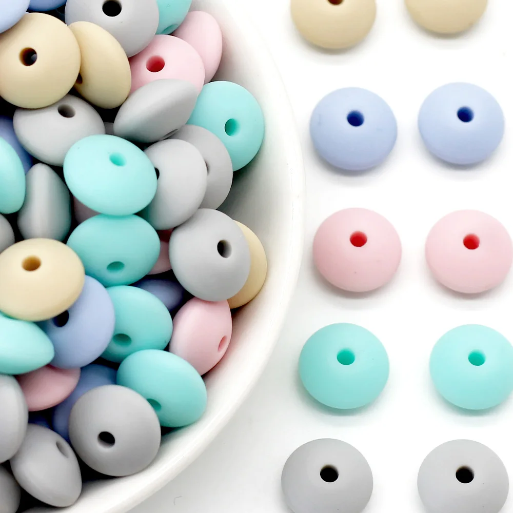 Cute-Idea 20Pcs Silicone Beads 12MM Lentil Beads DIY Baby Pacifier Chain Pendant BPA Free DIY Chewable Colorful Teether Beads