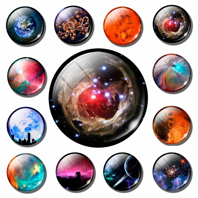 30mm Refrigerator Magnet Nebula Circular Decorative Magnet Fantasy Universe Transparent Glass Fixed Adsorption