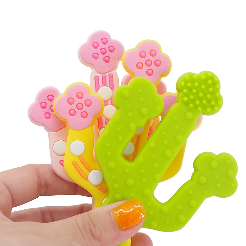 Chenkai 10PCS Silicone Cactus Flower Teether Food Grade Baby Pacifier Teething For Baby Nursing Accessories and Gifts BPA Free