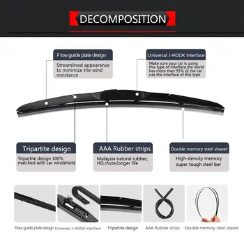汽車雨刷片通用U型鉤14/16/17/18/19/20/21/22/24/26吋擋風玻璃雨刷橡膠混合型汽車雨刷配件 10 最佳銷售 三葉雨刷片 - №10
