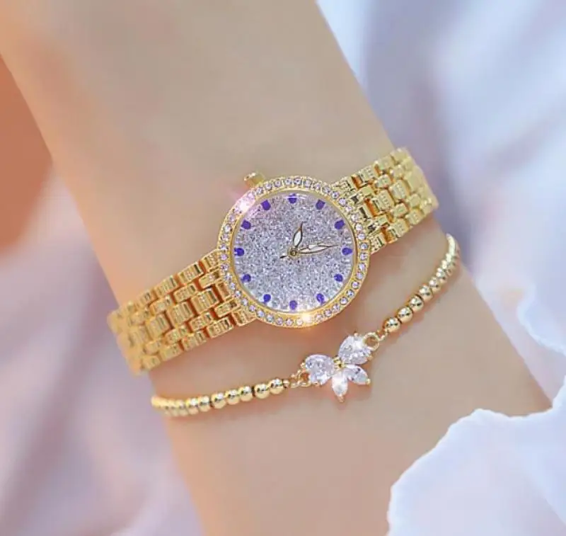 Bee Sister Diamond Quartz Luxury Brand Bracelet Watches Woman Rose Gold Ladies Steel Waterproof Wrist watch Crystal unique