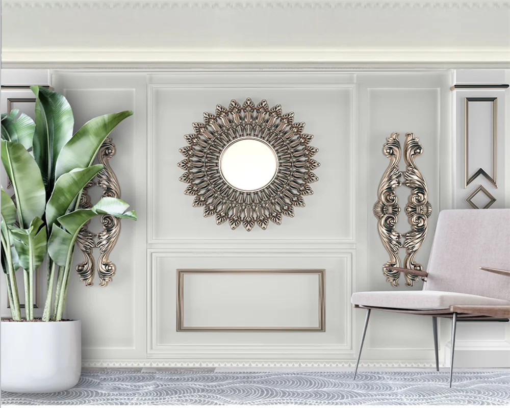 

Пользовательские современные белые европейские стили резной новый художественный фон классические обои домашний декор бумажная краска