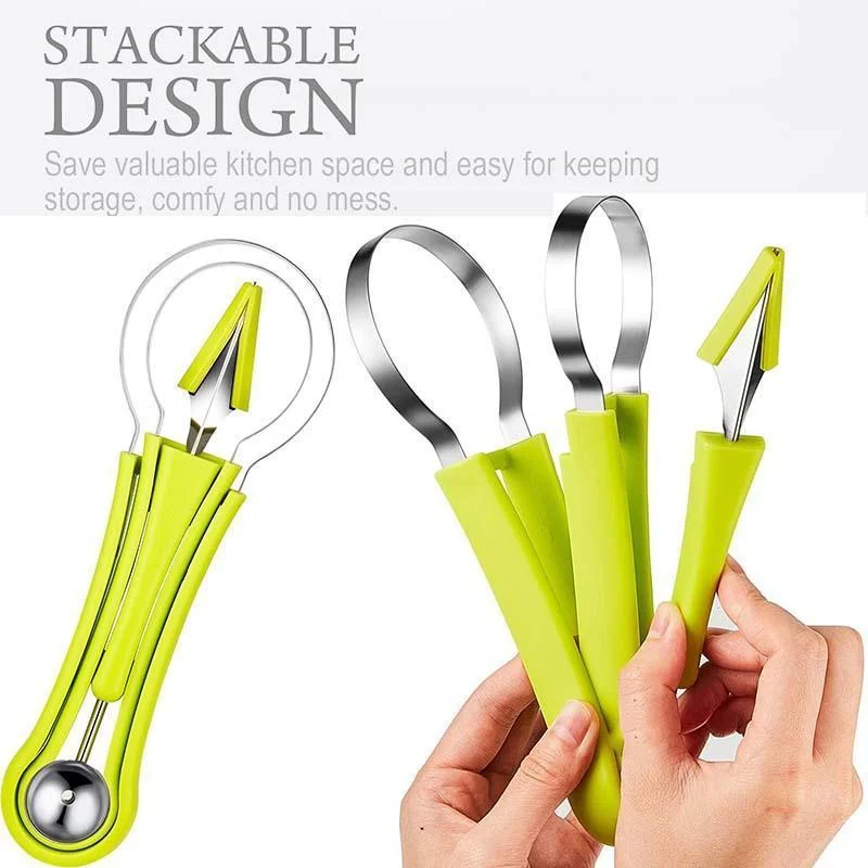 4 In 1 Melon Baller Scoop Stainless Steel Watermelon Cutter Fruit Carving Tool Set for Fruit Slicer Dig Pulp Separator Dropship