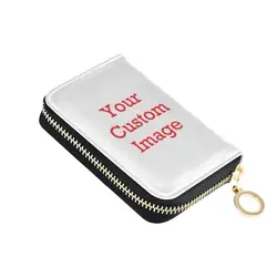 AlAZA New Designer Brand Fashion Women Card Holder Custom Picture Printing Zipper Leather Wallet Credit Cards Case Bag