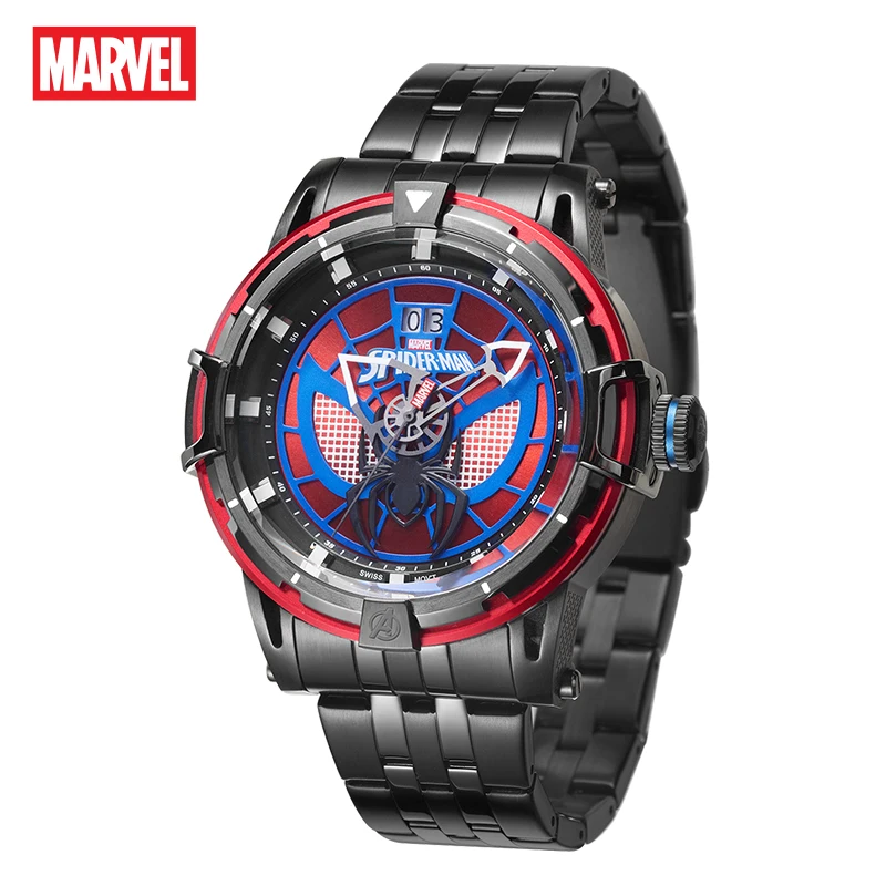 Disney Official Marvel Spider Man Mens Swiss RONDA Quartz Movement Casual Wristwatch Sapphire Crystal 50M Waterproof Calendar