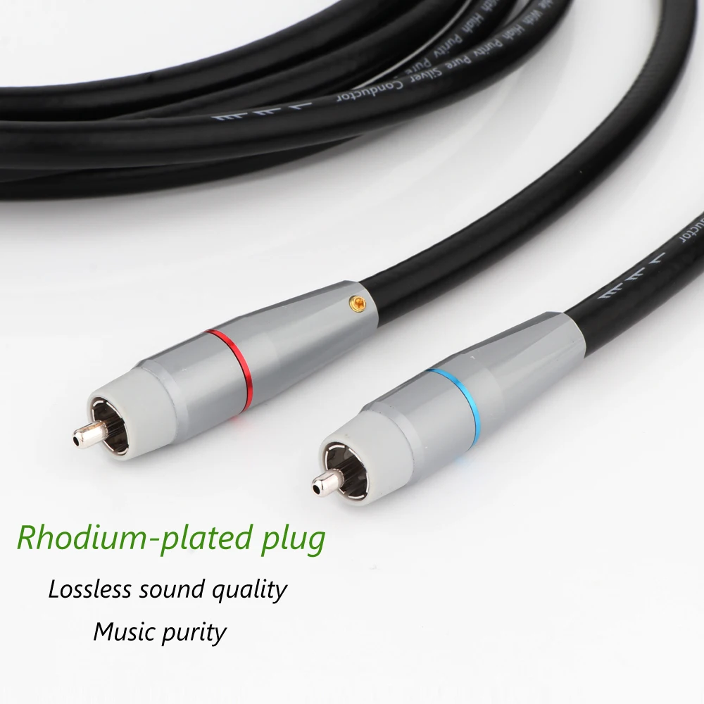 Monosaudio Pure Silver RCA Signal Cable 75OHM Coaxial Lines Pure Silver Interconnect Cable with Rhodium Plated R200R RCA Plug