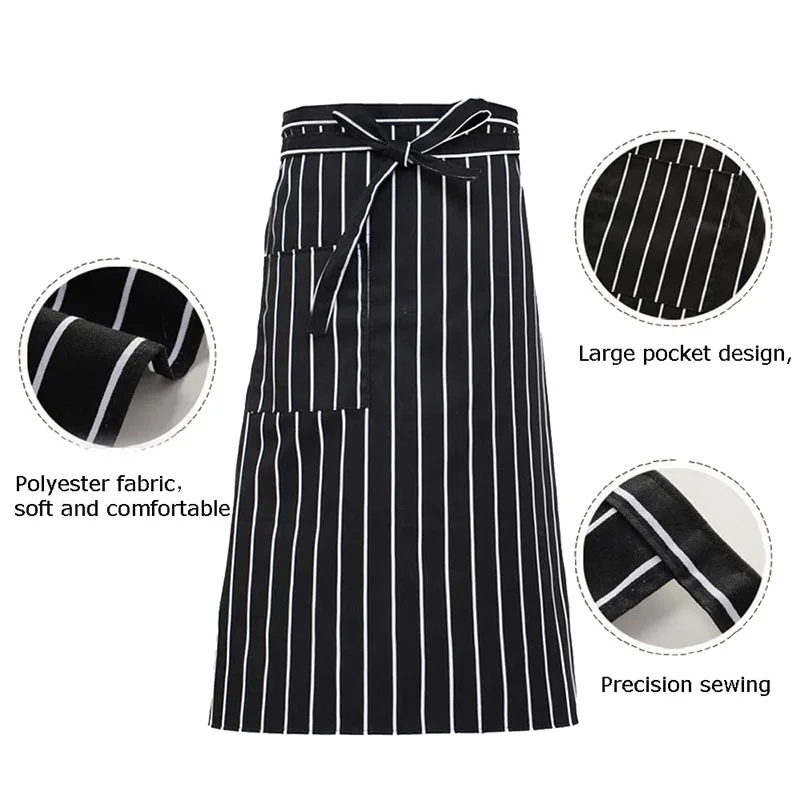 Apron + hat Adjustable Half-length Adult Apron Striped Hotel Restaurant Chef Waiter Apron Kitchen Cook Apron