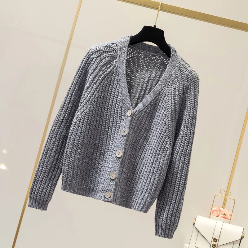 

Women Sweater Cardigans 2020 Winter V Neck Knitted Tops Jackets Coats Acrylic Solid Casual Loose Woman Knitwear Cardigan