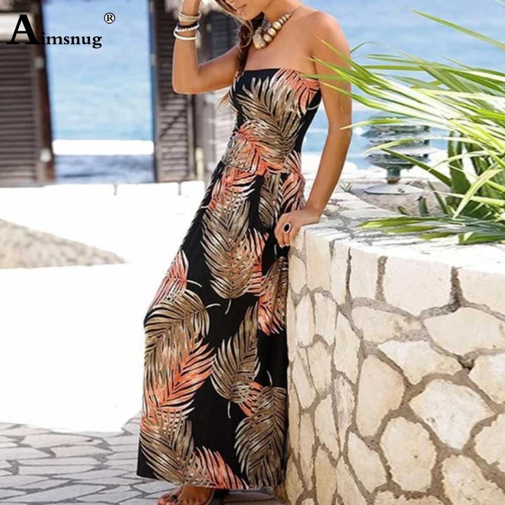 Aimsnug Plus Size Women Off Shoulder Beach Dress 2024 Summer New Long Straight Dresess Boho Casual Maxi Dress Femme Vestidos