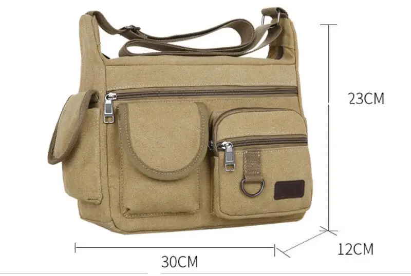 Men Canvas Shoulder Bag Travel Handbags Multifunction Messenger Bags Solid Zipper Top-handle Pack Casual Crossbody Bags