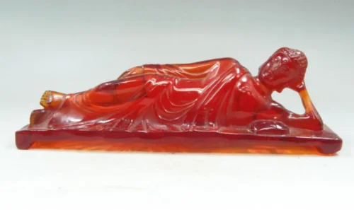 

20.8cm*/Old Collectibles Decorated Amber Carving lifelike Sleeping Buddha Statue