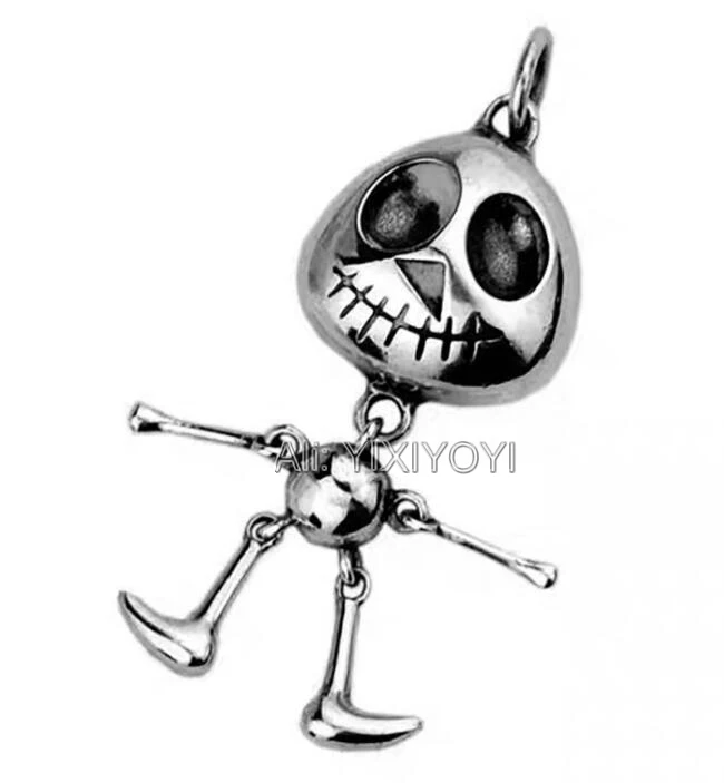 925 Sterling Silver Extra-Terrestrial Skull Punk Hip Hop Pendant Turnable Body Rope Necklace Rock S925 Thai Silver  Jewelry