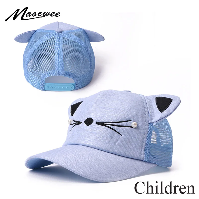 

Summer Children Baseball Cap Adjustable Cute Embroidered Hat Cat Ears Snapback Cap Boy Hip Hop Hat Girl Pearl Kids Baseball Cap